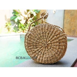 Straw Bags Circle Long Handle Natural Handmade